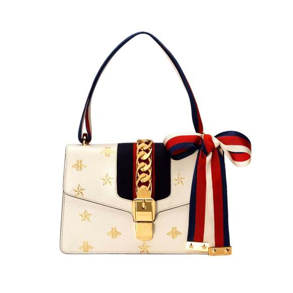 Gucci Sylvie Bee Star Ivory Leather Shoulder - Picture 1 of 9